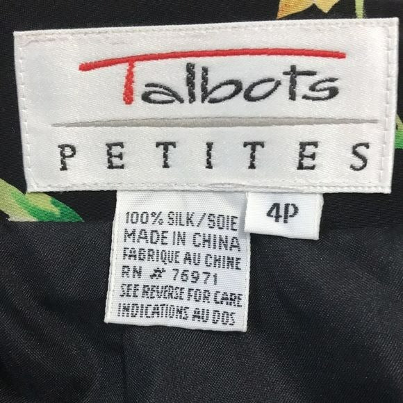 TALBOTS Petites Silk Black Floral Wrap Skirt Size 4P