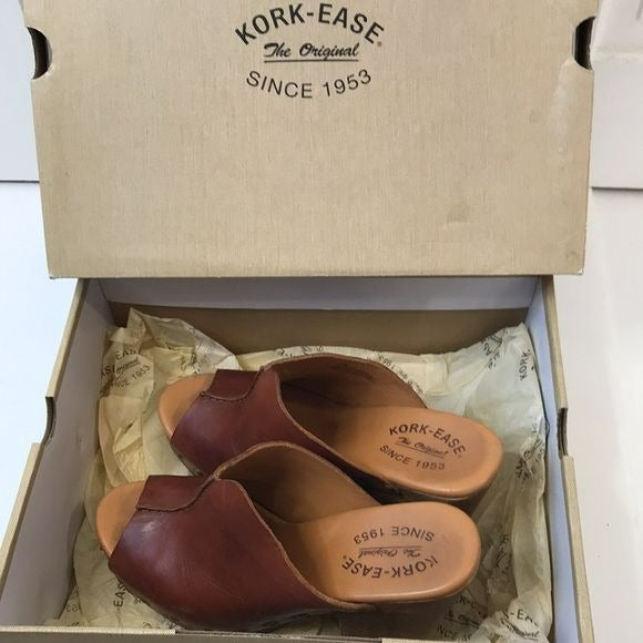 KORK-EASE Tan Deanna Chunky Leather Clog Sandals Size 7