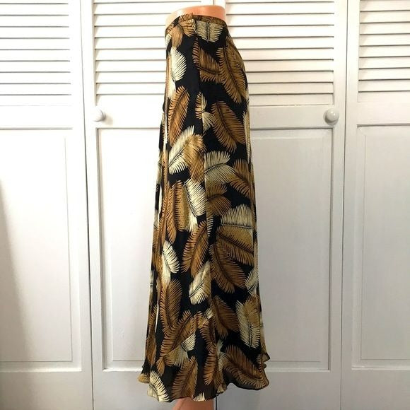 JONES NEW YORK Black Brown Leaf Print Silk Maxi Skirt Size 2P