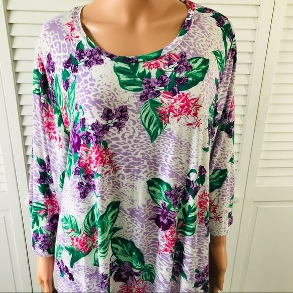 JESSICA LONDON White Scoop Neck Floral Shirt Size 18/20