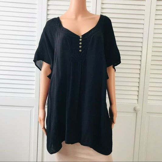 BASIC EDITIONS Black Viscose Semi Sheer Short Sleeve Shirt