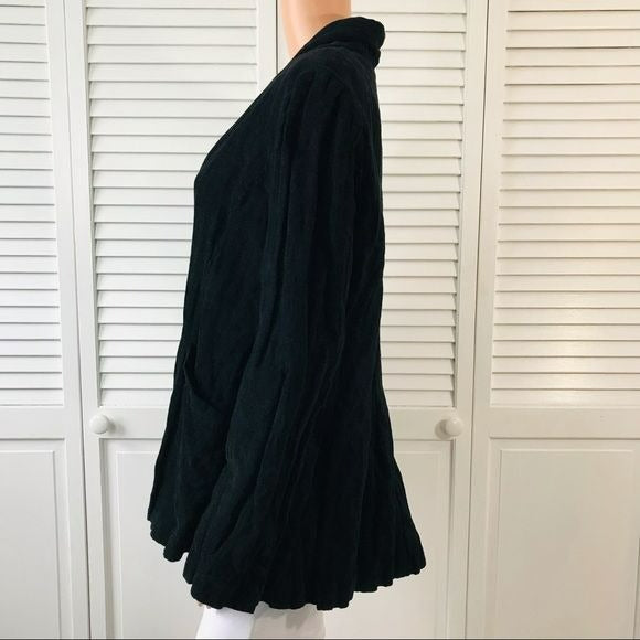 EILEEN FISHER Black V-Neck Crinkle Design Sparkle Jacket