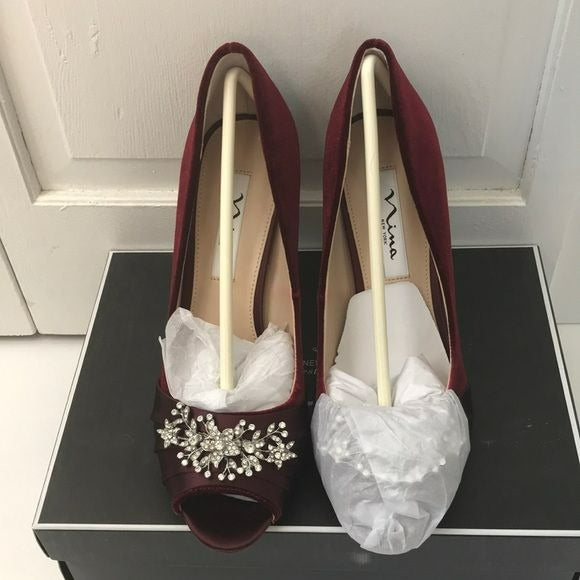 NINA Rumina2 Merlot Romance Open Toe Heels Size 8.5M (new in box)