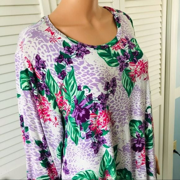 JESSICA LONDON White Scoop Neck Floral Shirt Size 18/20