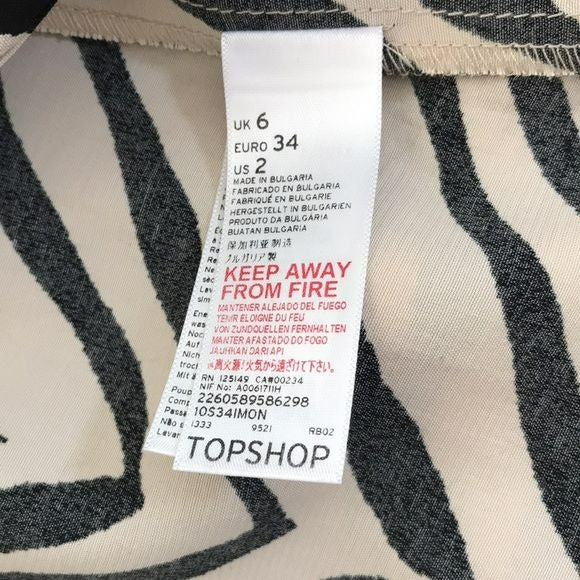 TOPSHOP Black White Zebra Print Long Sleeve Shirt Dress Size 2