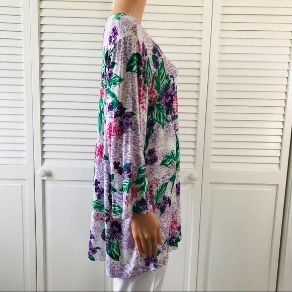 JESSICA LONDON White Scoop Neck Floral Shirt Size 18/20