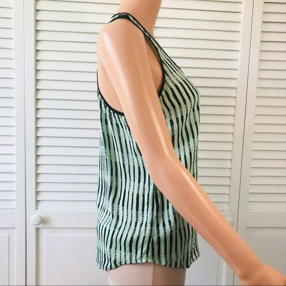 A.L.C. Aqua Black Silk Striped Tank Top Size XS