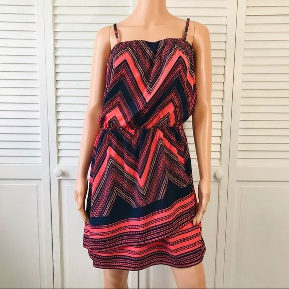 EXPRESS Coral Navy Blue Spaghetti Strap Dress Size L