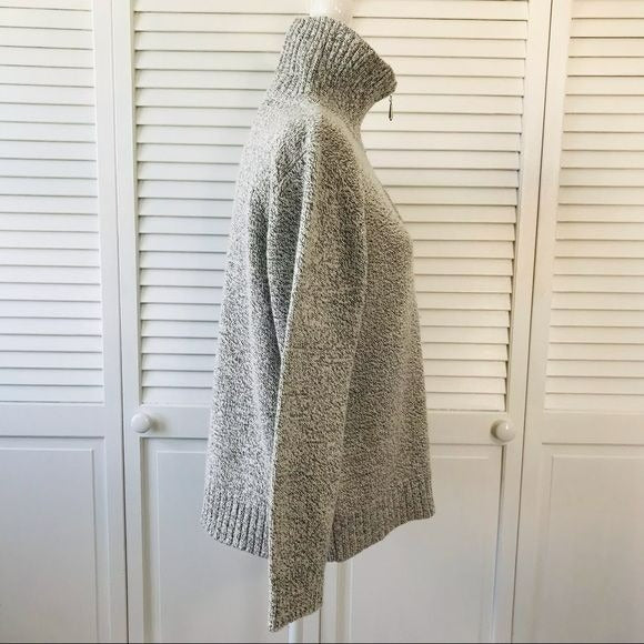 KAREN SCOTT White Gray Zip Up Turtleneck Sweater Size L