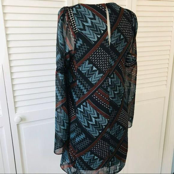 BCBGENERATION Aztec Print Sheer long Sleeve Top Size XS