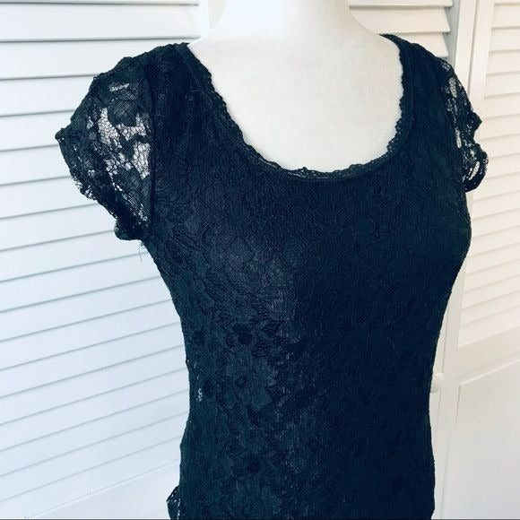 ELLE Black Lace Short Sleeve Shirt Size XS
