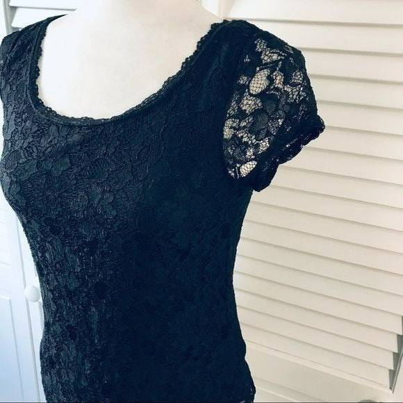 ELLE Black Lace Short Sleeve Shirt Size XS