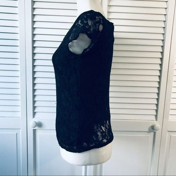 ELLE Black Lace Short Sleeve Shirt Size XS