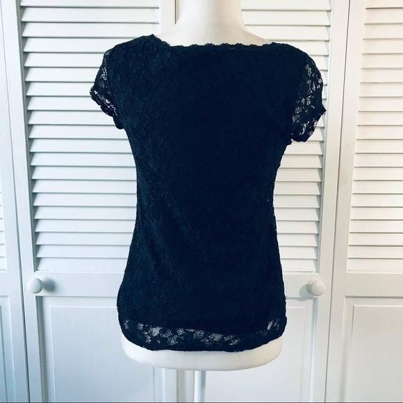 ELLE Black Lace Short Sleeve Shirt Size XS