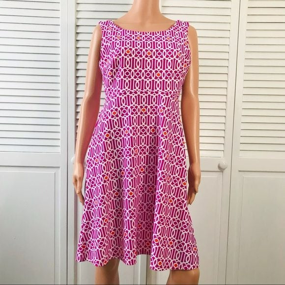 JUDE CONNALLY Pink White Geometric Pattern Sleeveless Dress Size M
