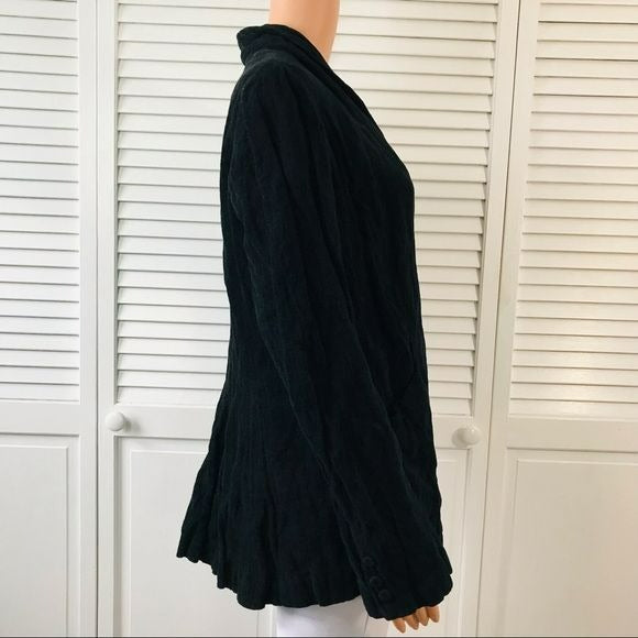 EILEEN FISHER Black V-Neck Crinkle Design Sparkle Jacket