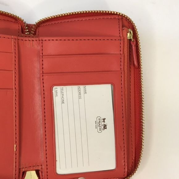 COACH Orange Zip Around Patent Leather Wristlet Wallet