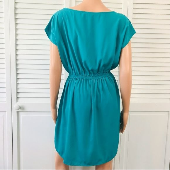 SOPRANO Teal Lightweight Short Sleeve Elastic Waist Dress Size L