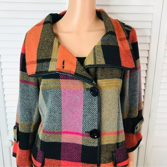 FOR CYNTHIA by Cynthia Rowley Plaid Swing Jacket Size L