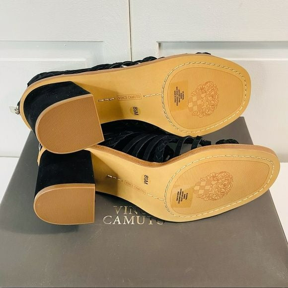 VINCE CAMUTO Black True Suede Kestal Bohemian Cage Sandal Size 8.5M (new in box)