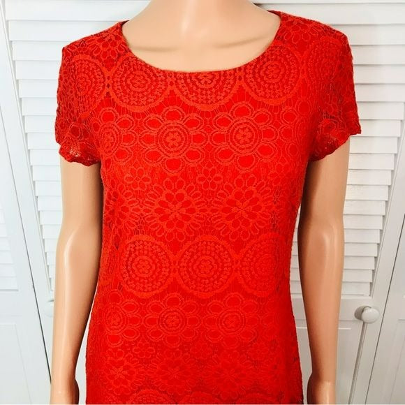LAUNDRY Orange Lace Short Sleeve Dress Size 6
