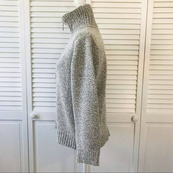 KAREN SCOTT White Gray Zip Up Turtleneck Sweater Size L