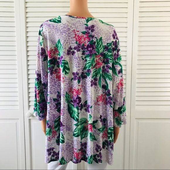 JESSICA LONDON White Scoop Neck Floral Shirt Size 18/20