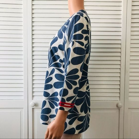 BODEN Blue White V-Neck Cotton Shirt Size 6