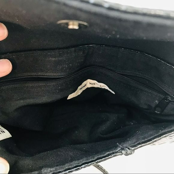 NINE WEST Black Mock Croc Chain Strap Shoulder Bag