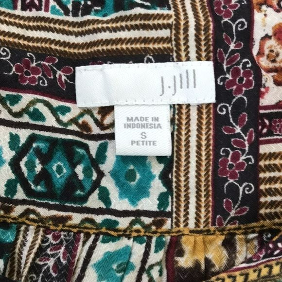J. JILL Multicolor V-Neck Button Long Sleeve Blouse