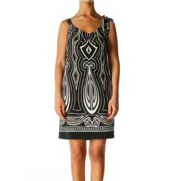 WHITE HOUSE BLACK MARKET Black Graphic Print Holiday Shift Dress