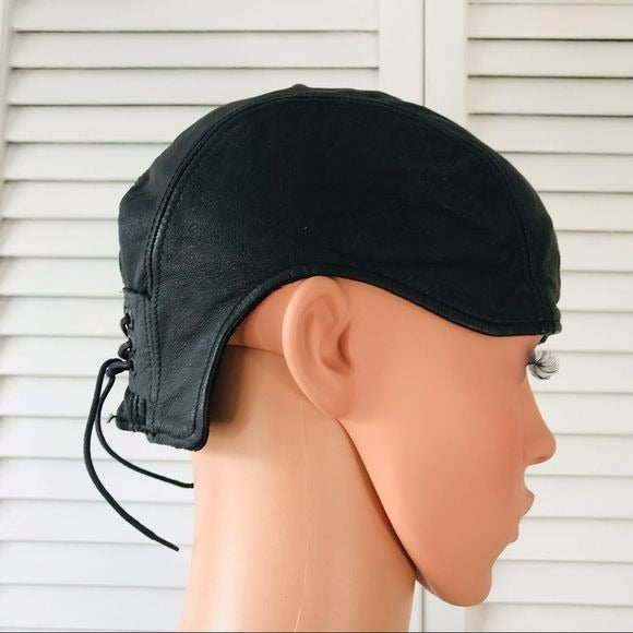 HARLEY DAVIDSON Black Leather Skull Cap