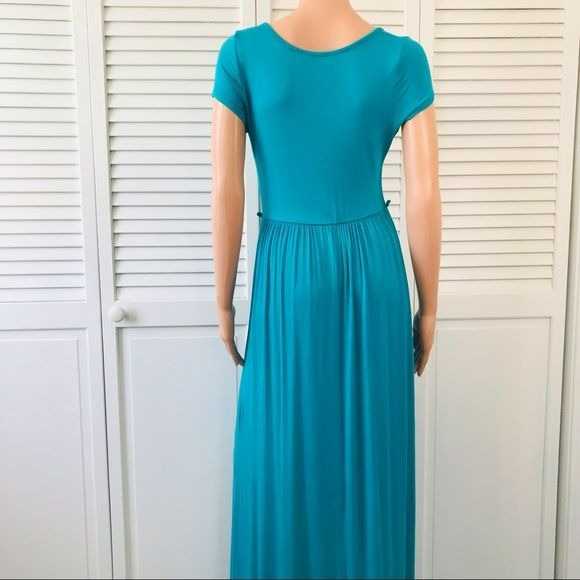 BODY CENTRAL Coral Short Sleeve V-Neck Maxi Dress