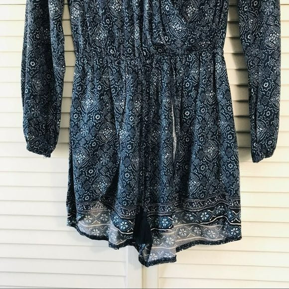 HOLLISTER Blue Printed V-Neck Romper Size S