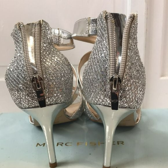 MARC FISHER Silver Glitter Lexcie2 Dress Sandals Size 8M