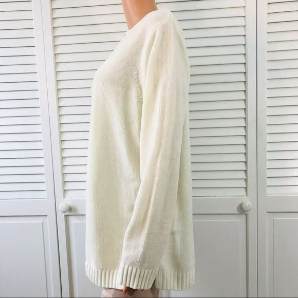 KAREN SCOTT Cream V-Neck Semi Sheer Sweater Size L