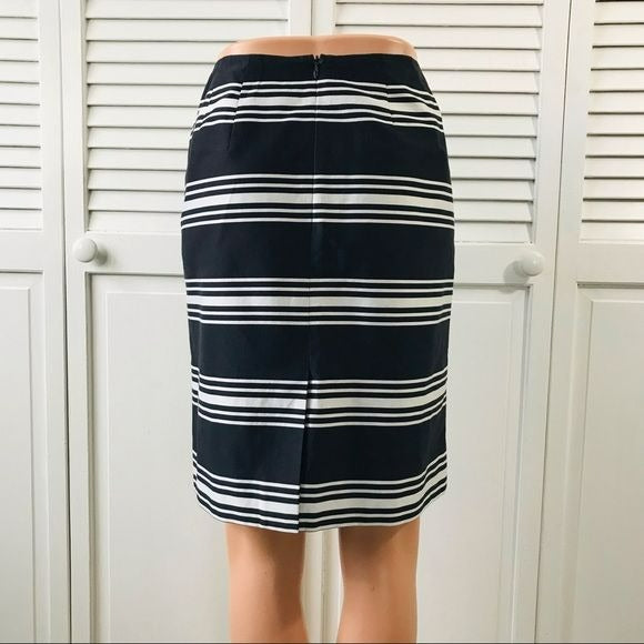 TALBOTS Black White Striped Cotton Pencil Skirt Size 6