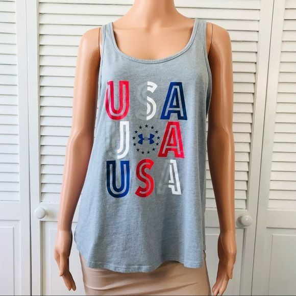 UNDER ARMOUR Gray Criss Cross Back USA Tank Top Size XL