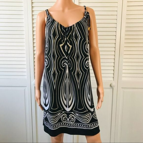 WHITE HOUSE BLACK MARKET Black Graphic Print Holiday Shift Dress