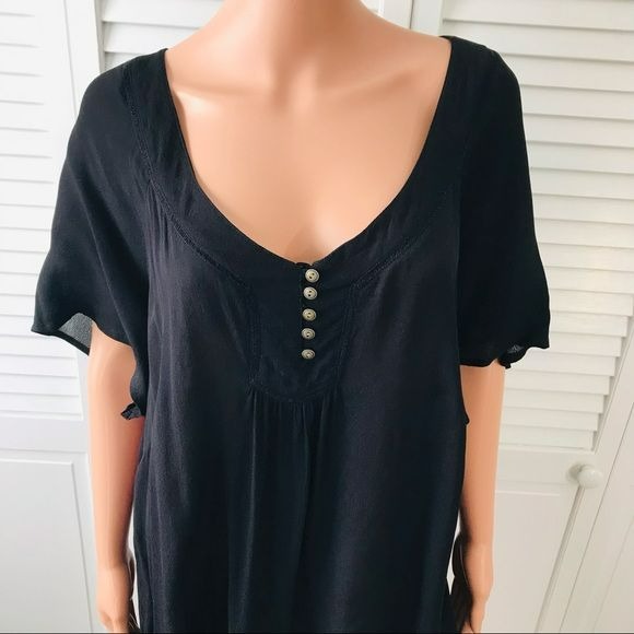 BASIC EDITIONS Black Viscose Semi Sheer Short Sleeve Shirt