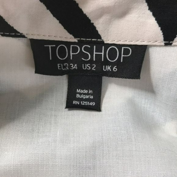 TOPSHOP Black White Zebra Print Long Sleeve Shirt Dress Size 2