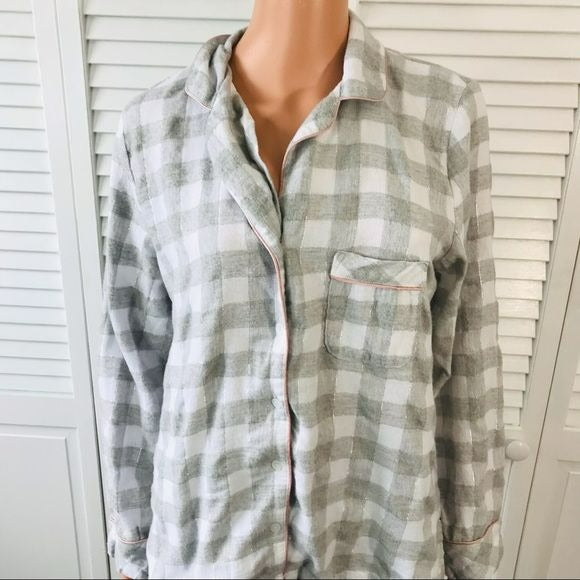 CHARTER CLUB Gray White Plaid Pajama Set Size M