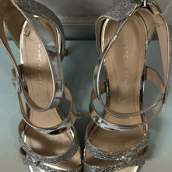 MARC FISHER Silver Glitter Lexcie2 Dress Sandals Size 8M
