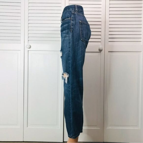 CURRENT/ELLIOT Blue Distressed Raw Hem Baggy Straight Leg Ankle Jeans Size 27