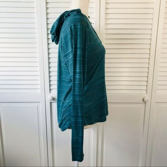 COLUMBIA Teal V-Neck Semi Sheer Lightweight Hoodie Size M