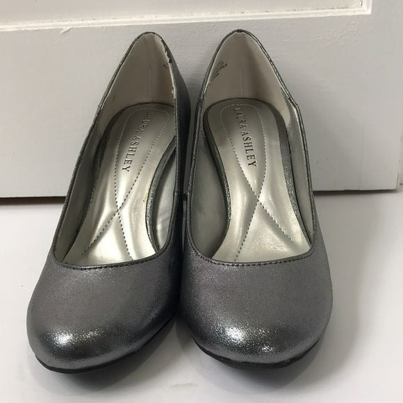 LAURA ASHLEY Silver Chunky Heel Pumps Size 6.5M