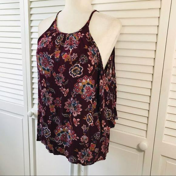 IZ BYER Burgundy Cold Shoulder Blouse