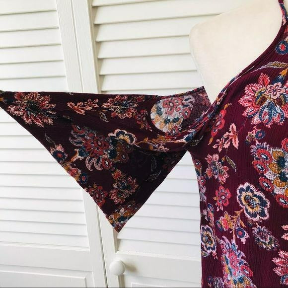 IZ BYER Burgundy Cold Shoulder Blouse
