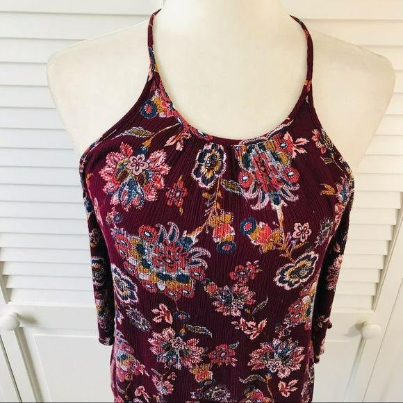 IZ BYER Burgundy Cold Shoulder Blouse