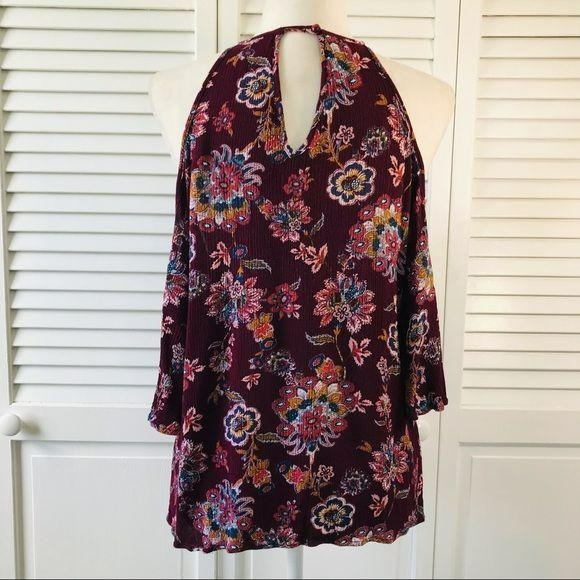 IZ BYER Burgundy Cold Shoulder Blouse